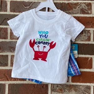 B1G2F 🚨 Carter’s 2 piece short and t shirt set plaid who you callin crabby